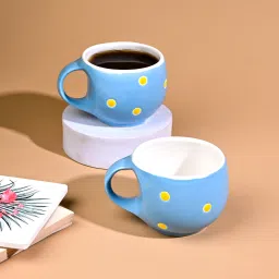 Pack of 2 Ceramic Polka Doted Tea Cups Set of 2, 150ml Coffee Mugs for Home Office-picture-17