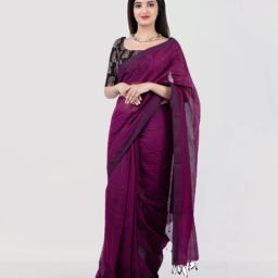 Solid/Plain Handloom Pure Cotton Saree-picture-26