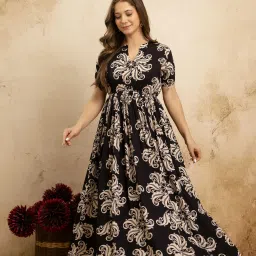 Women A-line Black Maxi/Full Length Dress-image-99