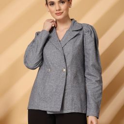 Women Solid Mandarin Casual Blazer-image-28