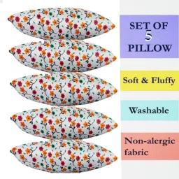 FLORAL Polyester Fibre Floral Sleeping Pillow Pack of 5-image-5