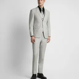Men Men Grey Textured Slim Fit Formal Three Piece Suit Textured Suit-picture-29