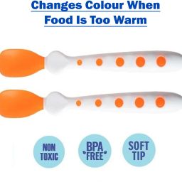 Silicone Tip Heat Sensitive Baby Feeding Temperature Sensing Spoons (Orange)- Silicone, Plastic-12