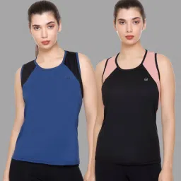 Pack of 2 Women Colorblock Round Neck Polyester Multicolor T-Shirt-image-64