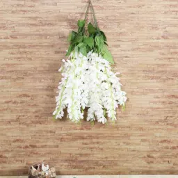White Beautiful Artificial Hanging Fabric Orchid Flower, set of 2 by Fourwalls-picture-10