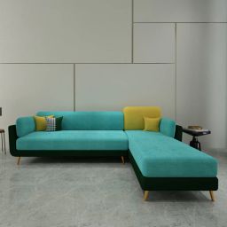 casacraft from pepperfry Montez Velvet LHS Sectional Sofa (3 + Lounger) in Turquoise & Green Colour-picture-19