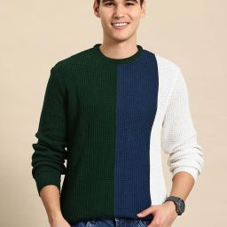 Men Colorblock Round Neck Green Sweater-image-43