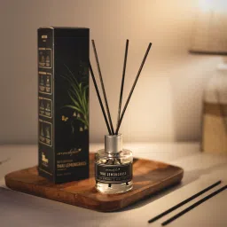 Reed Diffuser with 6 Fiber Reed Sticks | Lemongrass Room Air Freshener For Home Diffuser Set-image-60