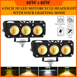3 Lens LED Work Light White/Yellow Hi/Low Beam Fog Lights For Driving Off Road Fog Lamp Motorbike, Motorbike LED (12 V, 80 W)-image-15
