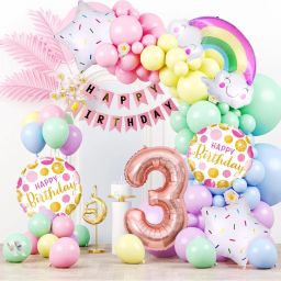 Printed Rainbow Cloud Theme Third Birthday Pastel Balloons Decoration Kit For Baby Balloon Bouquet-12