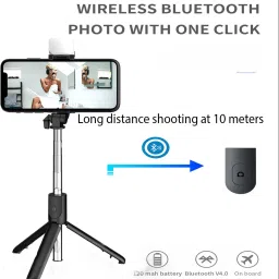 Wrapadore Selfie Stick Tripod With Fill Light +Dustproof Bag Wireless Bluetooth Detachable Remote, 360°Rotation, Selfie Stick And Stand R1S With Flash Light And Remote Control Selfie Stick Extendable Stick Mini Tripod With Detachable Remote For Smart Selfie Phone Holder Camera Flash Tripod, Monopod, Tripod Ball Head, Tripod Bracket image 2