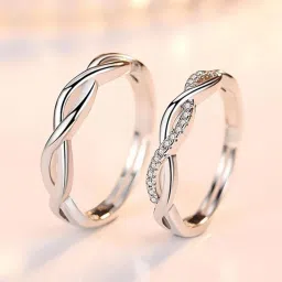 Adjustable Couple Combo Lovers American diamond Valentine Stainless Steel, Brass Cubic Zirconia, Crystal, Diamond Silver, Rhodium Plated Ring-image-69