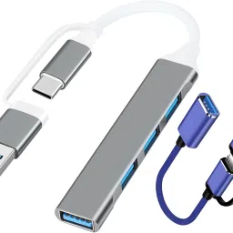 Foxne Point USB Type C to USB 3.0 OTG Cable USB 3.0 Hub (4-in-1) with Type-C & USB Dual Plugs, USB 3.0 USB Hub-5