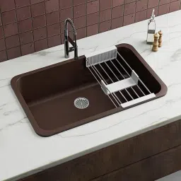 Quartz Single Bowl Matte Finish Kitchen Sink With Drain Board & Drainer Basket|31x19x9 inches Kitchen Sink|Modern Sink for Kitchen| Vessel Sink-image-40