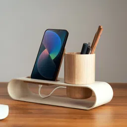 DailyObjects Beige & Brown Aluminum & Wooden Cirque Phone With Pen Stand-9