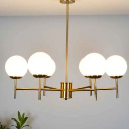 kapoor lampshades Compernico 5-Lights Brass Finish with Opal Glass Shades Chandelier Light-picture-6