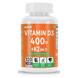 NutriJa Vitamin D3 400IU + K2(MK7),  120 capsules  Unflavoured -95