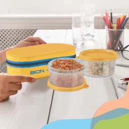 milton New Lunch Box with 2 leak-proof containers, 280 ml Each, Yellow 2 Containers Lunch Box image 4