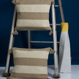 hosta homes Beige Striped Cotton 16 x 16 Inches Cushion Covers (Set of 2)-picture-29