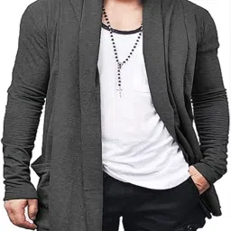 Men Asymmetric Full Sleeve Grey Shrug-image-78
