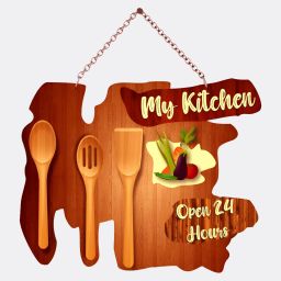 My Kitchen-Open 24Hrs Wooden Wall Hanging For Restaurant, Kitchen Decor Item-10