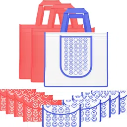 kuber industries Pack of 12 Smile Foldable Shopping Bags For Women | Red & White Blue Pack of 12 Grocery Bags-picture-21