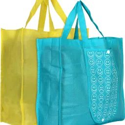Shopping Grocery Bags Foldable, Washable Grocery Tote Bag with One Small Pocket, Eco-Friendly Purse Bag Fits in Pocket Waterproof & Lightweight (Set Of 2,Yellow & Blue) Pack of 2 Grocery Bags-image-91