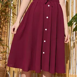 Women Solid, Embellished Flared Maroon Skirt-image-29