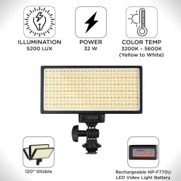Prolite Bi-Color LED PL-312 Camera Video Light with Diffuser, Battery, Charging Wire | 5200 lx Camera LED Light image 2