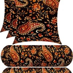 Combo Set Of 3 Cushion And 2 Microfibre Floral Bolster Pack of 5-image-65