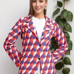 Women Printed Tuxedo Style Casual Blazer-image-11