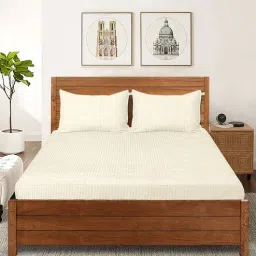 saral home Ivory Abstract 150 TC Cotton King Bedsheet with 2 Pillow Covers-picture-6