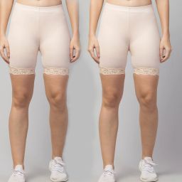 Pack of 2 Self Design Women Beige Basic Shorts-image-27