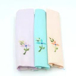 Epraiser Queinz 100% Cotton (Size:30x30cm) (Pack of 3) Embroidered Abstract Iconic Designer Ladies Handkerchief / Hanky ["Multicolor"] Handkerchief-12