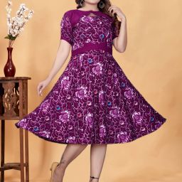 Women Fit and Flare Purple Knee Length Dress-image-51