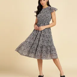 Women A-line Black Midi/Calf Length Dress-image-49