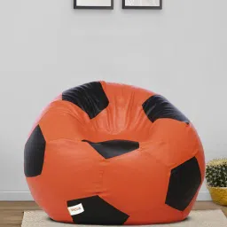 sattva Football XXXL Leatherette Bean Bag with Beans in Orange Black Colour-picture-1