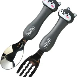 Kids Spoon Fork Set for Feeding Baby Toddlers Children with Travel Case Black Stainless Steel Cutlery Set-18