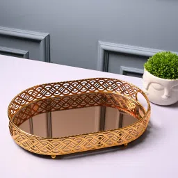 Market99 Iron Made Glossy Serving Tray | Golden Serving Tray with Round Shape Tray Serving Set-image-23