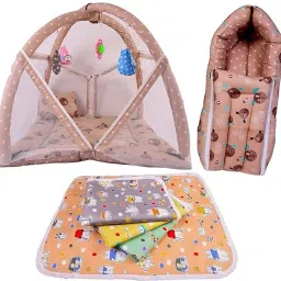 Cotton Infants New Born Baby Care Essential Bedding Set Combo Mosquito Net-image-4