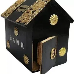 Wooden black color hut shape money bank for kids with 2 keys Coin Bank-image-67