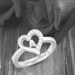 Valentine Gift Initial Letter A ring for Girls stylish design Silver plated ring Brass Cubic Zirconia Silver Plated Ring-image-24