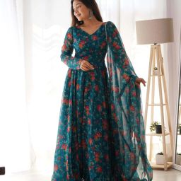Women Georgette Ethnic Top Dupatta Set-image-12