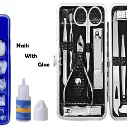 Fake Nails ( Pack of 100 ) With Glue & 16 in 1 Manicure Pedicure Tool Kit-image-42