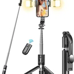 Hold up Extendable Selfie Stick Tripod with Dual LED Ring Light with Detachable Wireless Remote and Tripod Stand Compatible with All Smartphones Bluetooth Selfie Stick-11