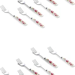 Floral Stainless Steel Small Fork 12 Spoons Set of Ceramic Handle Serving Fork Stainless Steel, Ceramic Dessert Fork, Serving Fork, Salad Fork, Fruit Fork Set-image-92