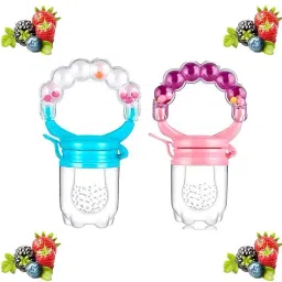 BPA-Free Silicone Food Nibbler for Fruit and Veggie with Rattle Handle (2pc) Feeder-23