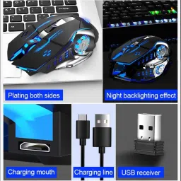 coolcold Wireless Rechargeable Gaming Mouse With RGB, 2400 DPI LED Backlight 6 Button Wireless OpticalGaming Mouse image 4