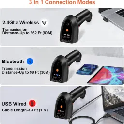 OnlyU Wireless 2D & 1D (Bluetooth+USB+2.4GHz) Barcode Scanner (Rechargeable) Connectivity Induction Scanning with Built-in Illumination Light 2D Camera Barcode Scanner image 3