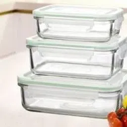 Glass Bowl with plastic cover and airtight cap - 1000 ml, 750 ml, 500 ml Glass Fridge Container (Pack of 3, Clear) 3 Containers Lunch Box-image-25